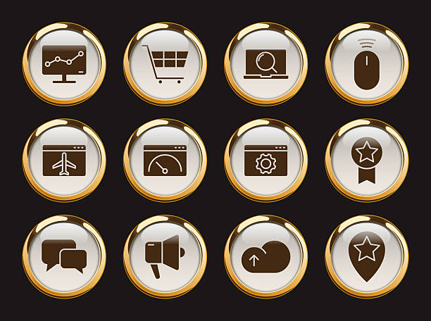 از میدان نقش جهان تا ویترین جهانی: نقشه راه برندینگ دیجیتال و طراحی تجربه کاربری (UX) برای فروشگاههای آنلاین طلا و جواهر در اصفهان - مجموعه آیکونهای سئو با قاب طلا - سئوی سایت طلا، بازاریابی آنلاین جواهرات