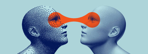 تصویر مفهومی ارتباط بصری دو نفر در حال تعامل، نشاندهنده ارتباط در آموزش آنلاین و AR