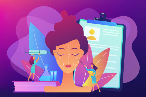 تصویر وکتور مفهوم کانتورینگ صورت برای آموزش در نرم افزار مدیریت آموزشگاه آرایشگری، بهینهسازی تجربه کاربری آموزشگاه و سئو آموزشگاه آرایشگری