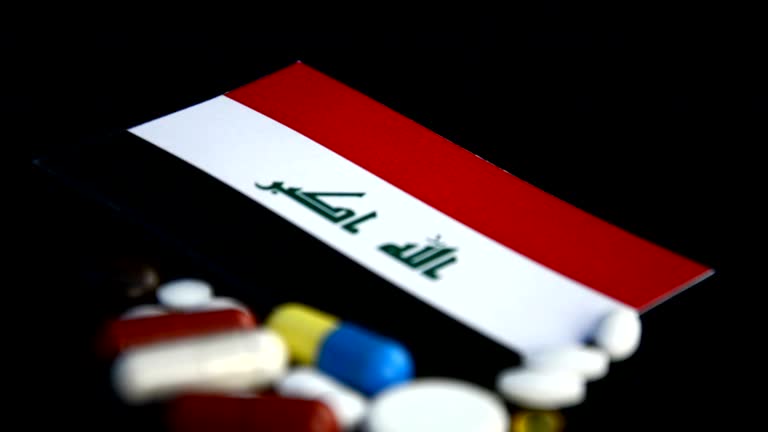 پرچم عراق و نمادهای پزشکی - اعتمادسازی در بازار سلامت عراق و صادرات تجهیزات پزشکی کرمانشاه با استراتژی پینو سایت