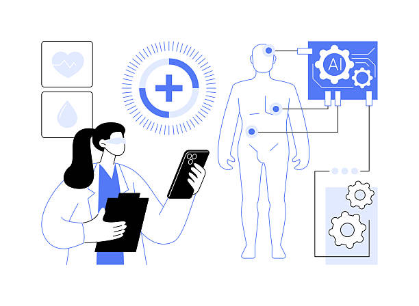 تصویر مفهومی انتزاعی از خدمات درمانی با قدرت هوش مصنوعی، نشاندهنده آینده UX پزشکی و وبسایت سلامت 2026