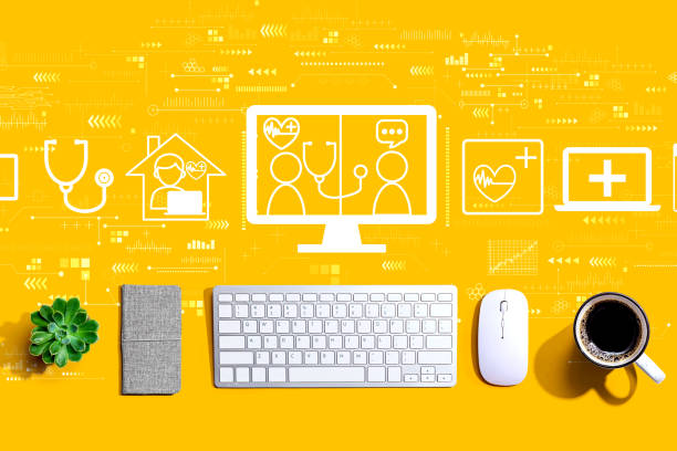 بازاریابی آنلاین خدمات پرستاری در منزل و تلهپزشکی در رشت - تصویر تلهسلامت و کیبورد کامپیوتر