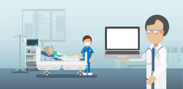 مفهوم خدمات پزشکی با لپتاپ خالی، نمادی از پتانسیل طراحی وبسایت و نرمافزار نوبتدهی برای خدمات پرستاری در منزل 2026