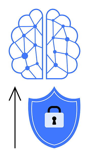 مغز با اتصالات شبکه بر روی یک سپر با قفل - پشتیبانی وبسایتهای درمانی و امنیت سایبری در شیراز