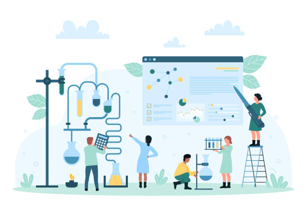 تصویری از یک محیط آزمایشگاهی با دانشمندان و تجهیزات، نشاندهنده اهمیت سئو و بهینهسازی سایت آزمایشگاه 2026