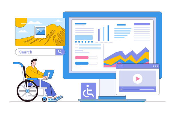 تصویر مفهومی از طراحی دسترسیپذیر و فراگیر دیجیتال، نشان دهنده تمرکز بر تجربه کاربری بیماران و سئو مراکز توانبخشی.