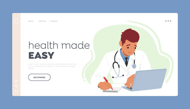کاراکتر پزشک در صفحه اصلی طراحی سایت پزشکی و ارائه خدمات سلامت پایدار