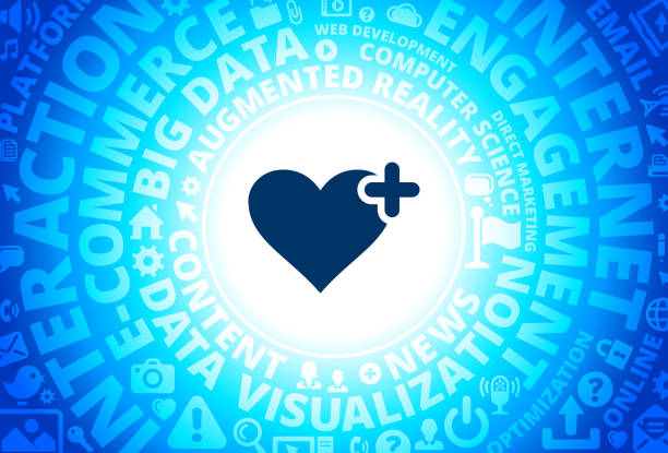نمادی از فناوری اینترنت و کلمات کلیدی مدرن در بازاریابی دیجیتال فوق تخصص قلب و سئو پزشکی