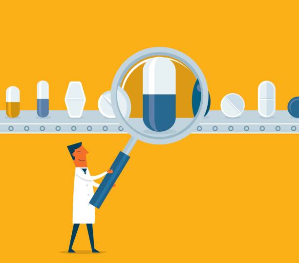 ذرهبین و قرص، نشاندهنده بررسی دقیق و اهمیت امنیت سایبری دارویی و پایداری وبسایت