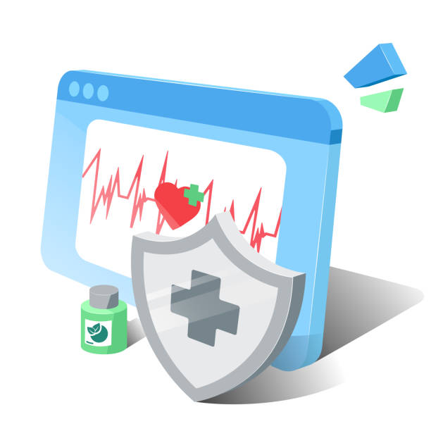 مدل سهبعدی صفحه نمایش کامپیوتر با مفهوم خدمات وب پزشکی، پشتیبانی سایت پزشکی، وردپرس پزشکی