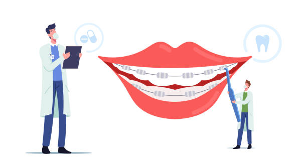 سئو تخصصی پزشکی برای کلینیکهای ارتودنسی در شیراز: ارتودنتیست در حال نصب بریس، بهینه سازی سایت پزشکی