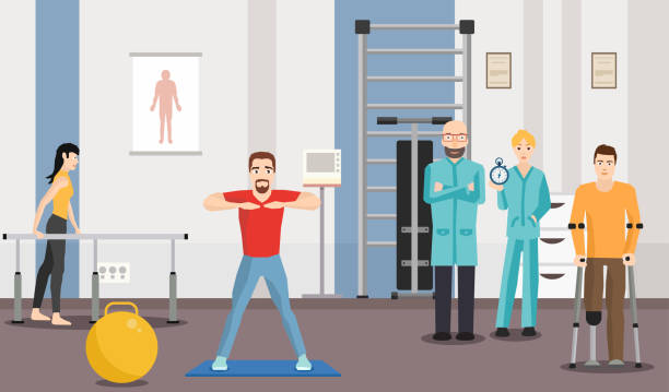 مشاوره دیجیتال مارکتینگ سلامت برای مراکز فیزیوتراپی در یزد: آموزش سئو و افزایش جذب مراجعین – فیزیوتراپیست در حال راهنمایی بیمار در مرکز توانبخشی