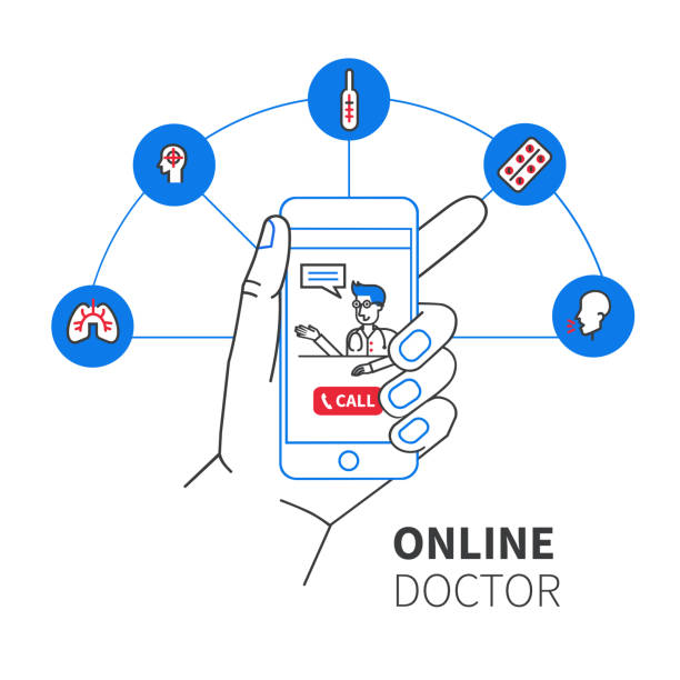 مفهوم سرویس موبایل سلامت، پزشک در حال استفاده از سیستم نوبتدهی آنلاین جراحی روی گوشی هوشمند