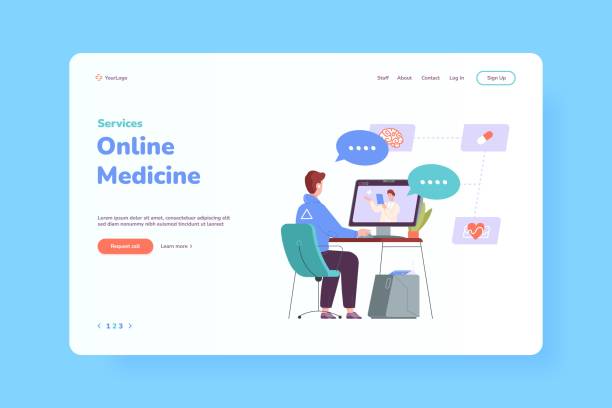 خدمات وبسایت پزشکی - تصویر مفهومی از فناوری سلامت از راه دور، پزشک مجازی، پایگاه داده سلامت و تشخیص آنلاین بیماران.
