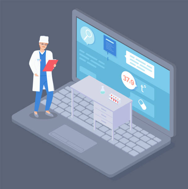 توسعه وب و سئو تخصصی پزشکی برای کلینیکهای ارتودنسی در رشت: پزشک در حال بررسی نتایج آزمایش با بطریهای پزشکی روی میز و نمایش یک وبسایت سلامت کارآمد