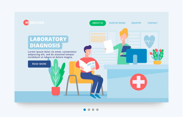 بنر وبسایت پزشکی با مفهوم مشاوره دکتر و تشخیص آزمایشگاهی - طراحی سایت پزشکی، نوبتدهی آنلاین پزشکان