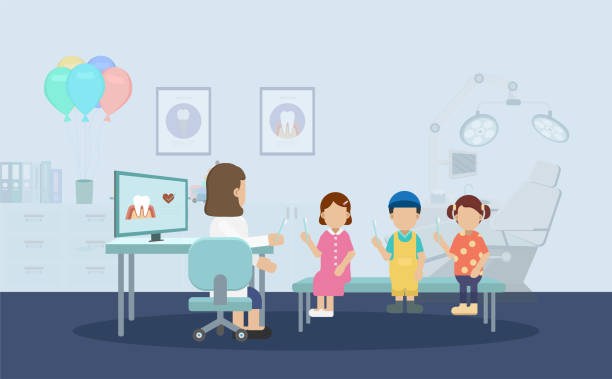 طراحی UX بیماران برای کلینیک دندانپزشکی کودکان در تهران: نوبتدهی آنلاین و افزایش رضایت والدین - دندانپزشک کودکان در حال معاینه کودک و بهبود تجربه والدین