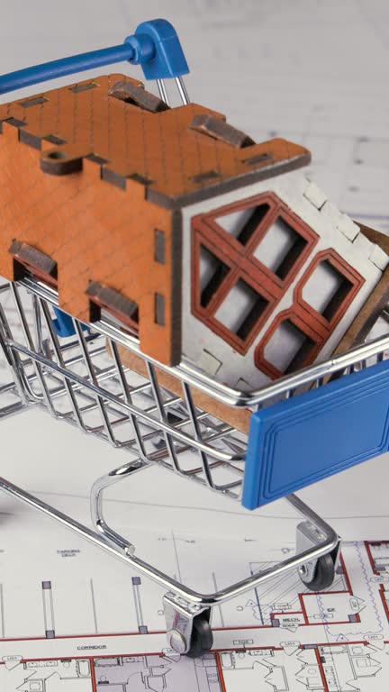 مصالح ساختمانی عمده: خانه مدل در سبد خرید بر روی نقشه‌ها در فروش‌یاب برای آگهی تجاری