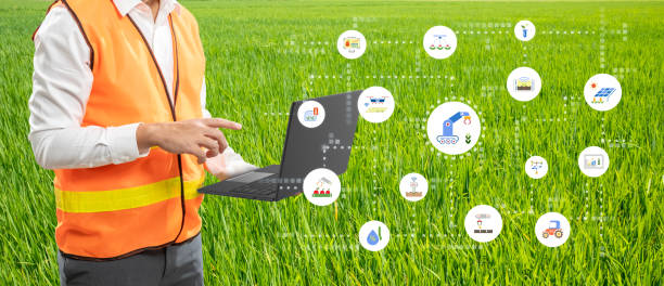 مهندس کشاورزی در حال کار با لپتاپ برای ثبت آگهی در فروشیاب | پلتفرم فروشیاب کشاورزی