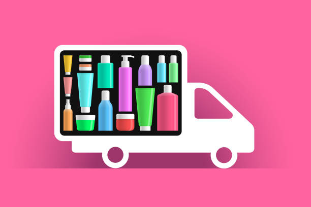 تامین مستقیم آرایشی و بهداشتی: نماد کامیون حمل و نقل و محصولات آرایشی و بهداشتی مختلف | فروش‌یاب، تامین مستقیم