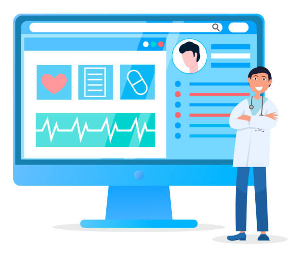 پشتیبانی سایت کلینیک و امنیت سایبری برای مراکز MRI در اصفهان: دکتر در حال بررسی اطلاعات بیمار برای افزایش اعتماد