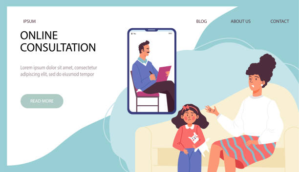 طراحی سایت پزشکی نوین برای مشاور خانواده و ازدواج در کاشان: تصویرسازی وکتور تخت از پشتیبانی روانشناختی آنلاین برای والدین و کودکان. طراحی سایت روانشناسی، بهینهسازی UX سایت پزشکی در کاشان.