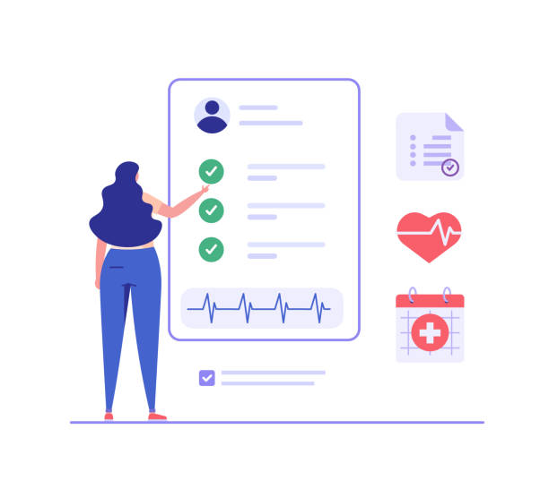 طراحی پرتال نوبتدهی آنلاین و CRM پزشکی برای مراکز اورژانس خصوصی در اصفهان - بنر مفهوم معاینه سلامت - بیمار در حال بررسی سلامت خود به صورت آنلاین - پینوسایت