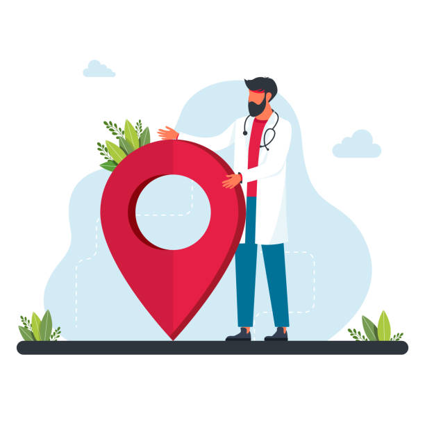 سئو محلی فوق تخصص قلب در تبریز، پزشک کنار نشانگر GPS، افزایش مراجعین پزشک