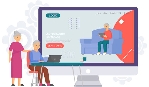 طراحی سایت پزشکی حرفهای برای مراکز سالمندان در اصفهان - افراد سالمند در حال بازی و آموزش با گجتها - پینوسایت