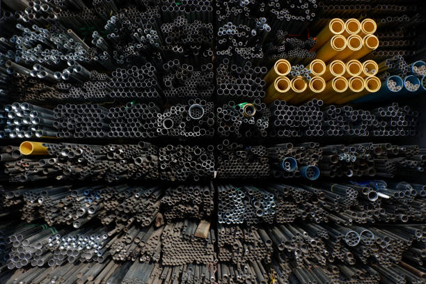 فروش‌یاب، خرید و فروش عمده، آگهی تجاری - لوله‌های فلزی در انبار صنعتی در فروش‌یاب