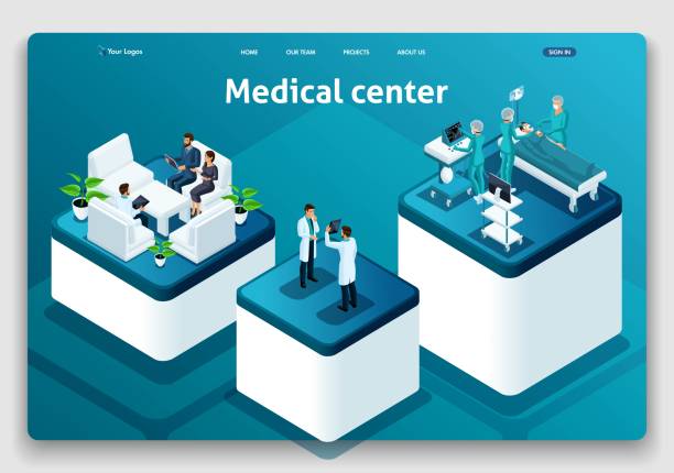 تصویر قالب وبسایت پزشکی ایزومتریک برای بهینهسازی UX/UI سایت مرکز تصویربرداری پزشکی در تبریز، کلید افزایش رضایت و سهولت دسترسی بیماران، بهینهسازی UX/UI پزشکی تبریز