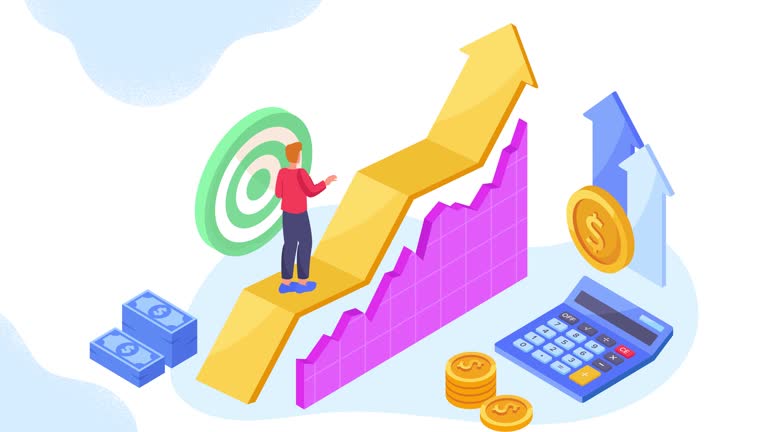 بنر متحرک مفهوم رشد سود با کارآفرین در حال بالا رفتن، نمادی از افزایش سودآوری با UI/UX فروشگاه لوازم خانگی توکار اصفهان