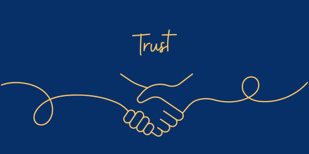 طراحی خطی پیوسته از مفهوم اعتماد، نماد ترسیم شده با دست، نمادی از اعتماد در تجارت و پلتفرم امن فروش یاب