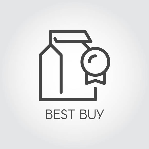 مفهوم خرید خوب، آیکون کانتور، بسته بندی انتزاعی و نشان برنده، فروشگاه ها، خرید، فروش‌یاب، خرید و فروش عمده، آگهی تجاری