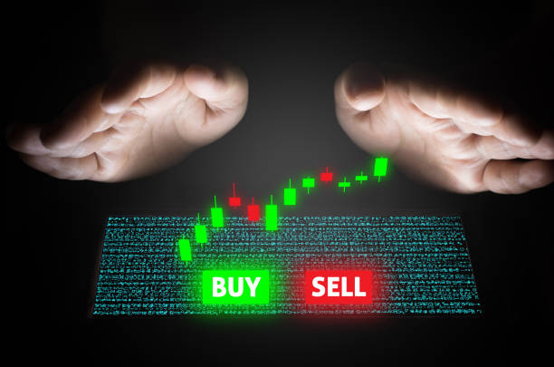 مفهوم فارکس و تجارت در صفحه نمایش مجازی با استفاده از گوشی هوشمند، نمادی از تجارت آنلاین و مدرن در فروش یاب، آگهی تجاری