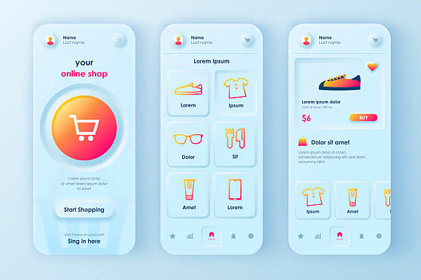 طراحی UI/UX پیشرفته فروشگاه لوازم خانگی توکار تهران: کیت طراحی نوئومورفیک برای اپلیکیشن خرید آنلاین موبایل
